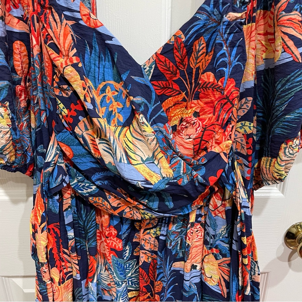 Anthropologie 2X Tiger Print Sweetheart Puff Sleeve Mini Dress EUC - Picture 9 of 9